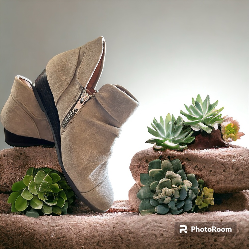 Cute suede wedge ankle boots.